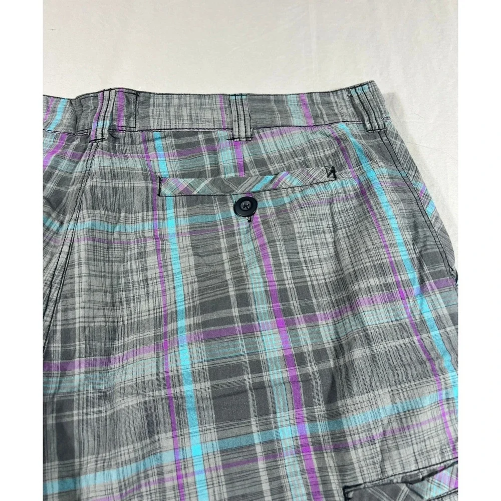 Vintage‎ Ocean Pacific OP Men's Plaid Shorts Grey Purple Turquoise Size 42